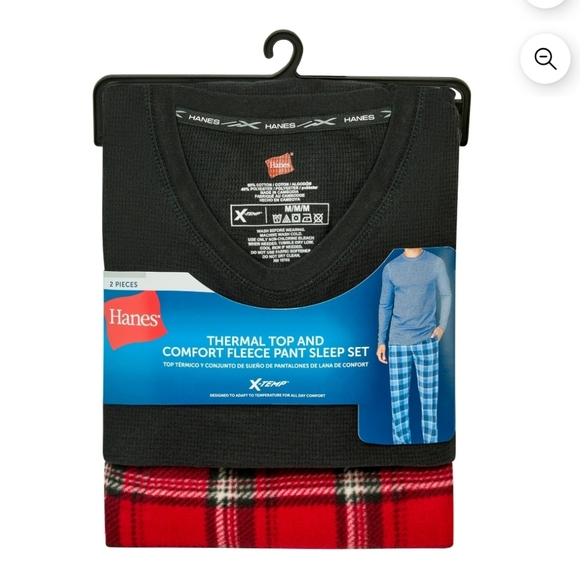 Hanes Men's Micro Fleece Sleep Set, Thermal Top with Plaid Printed Pants Size XL - Picture 6 of 7